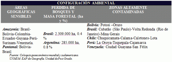 Cuadro resumen de la configuración ambiental sudamericana