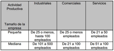 Criterios de clasificación de pequeñas y medianas empresas.