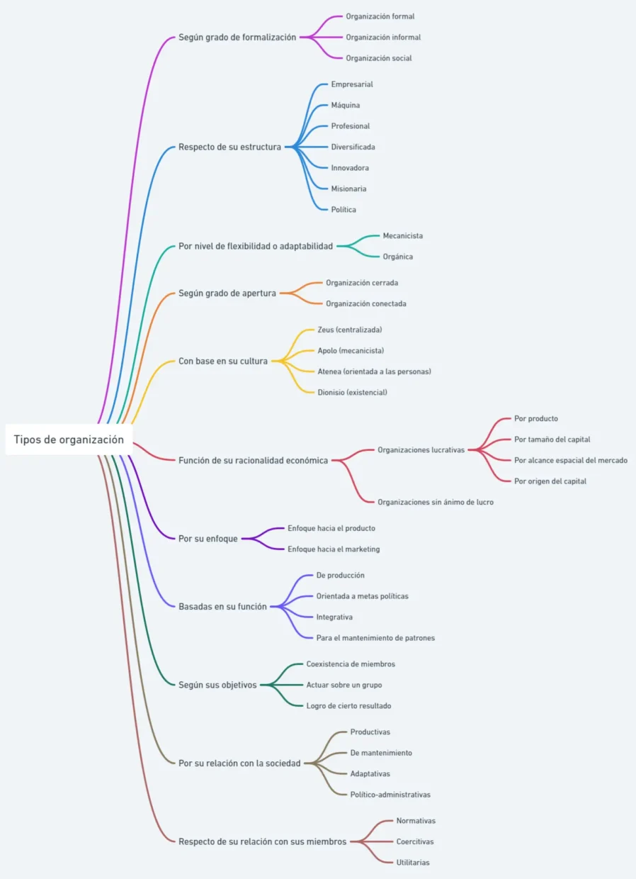 Mapa mental: Tipos de Organización