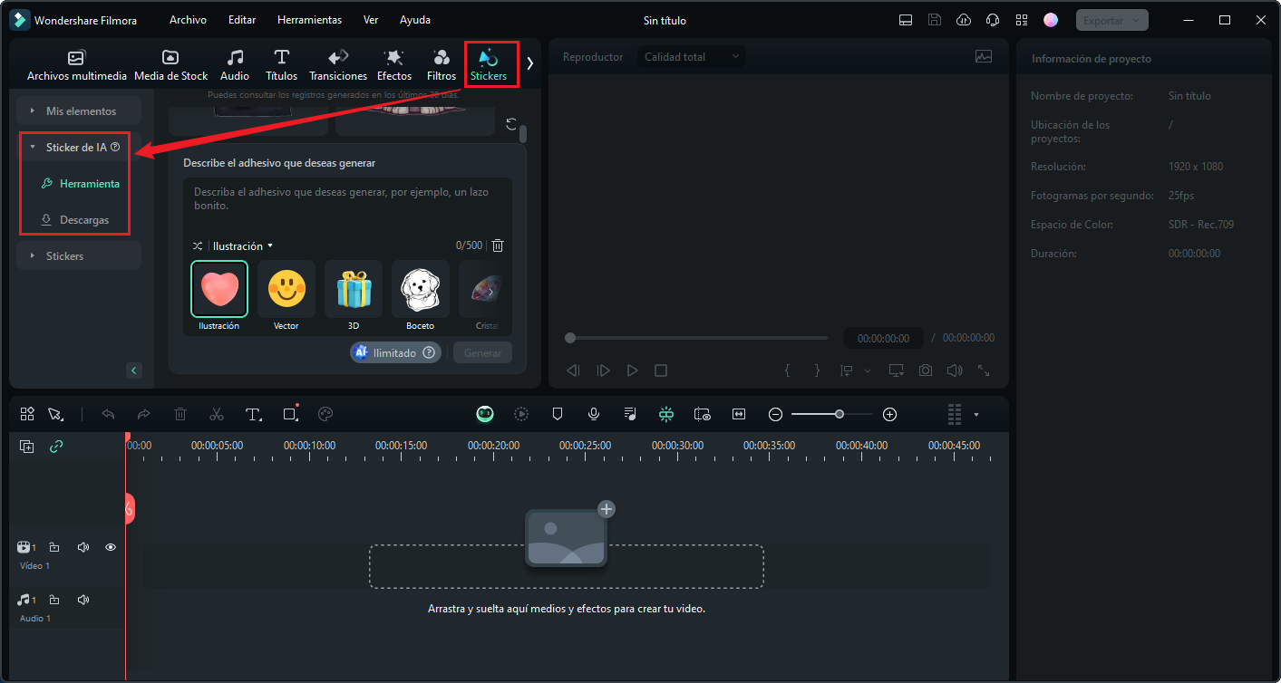 Accede al generador de stickers AI Filmora