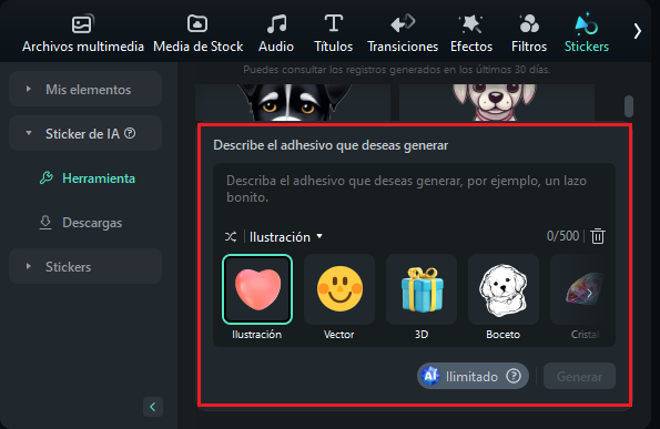 Ajusta el sticker en la línea de tiempo. Puedes agregarle animaciones o combinarlos con otros efectos visuales disponibles en Filmora.