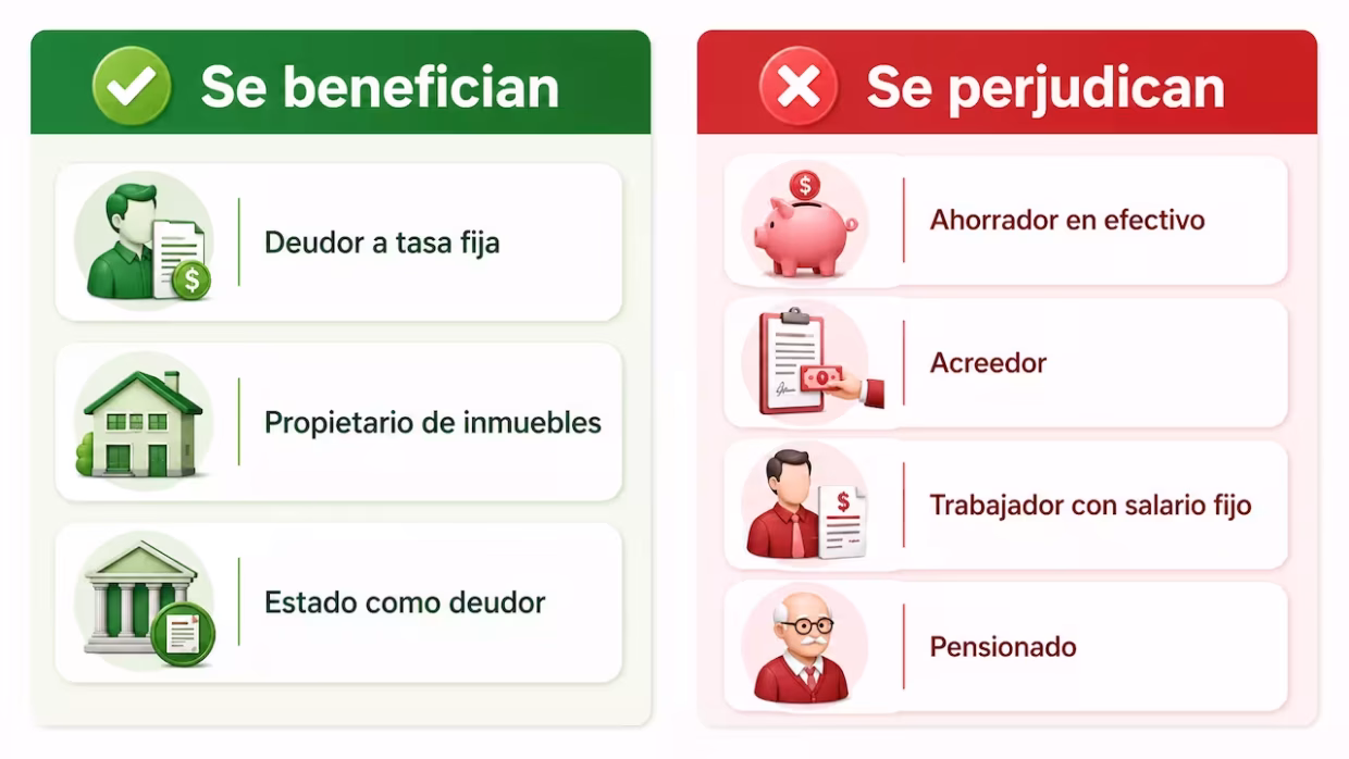 Quién se beneficia y quién se perjudica con la inflación — tabla comparativa