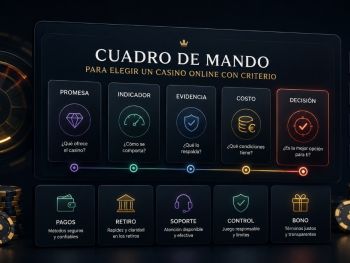 Cuadro de mando para elegir un casino online con criterio