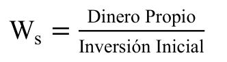 Fórmula: Dinero Propio Ws = Inversión Inicial