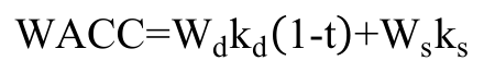 Fórmula: WACC=Wdkd(1-t)+Wsks