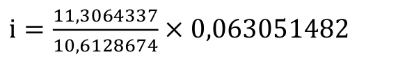 Fórmula: 11,3064337 10,6128674 × 0,063051482 i =