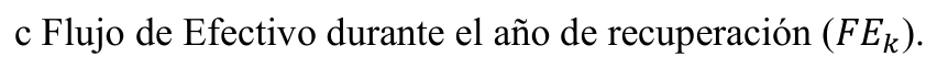 Fórmula: c Flujo de Efectivo durante el año de recuperación (FEk).
